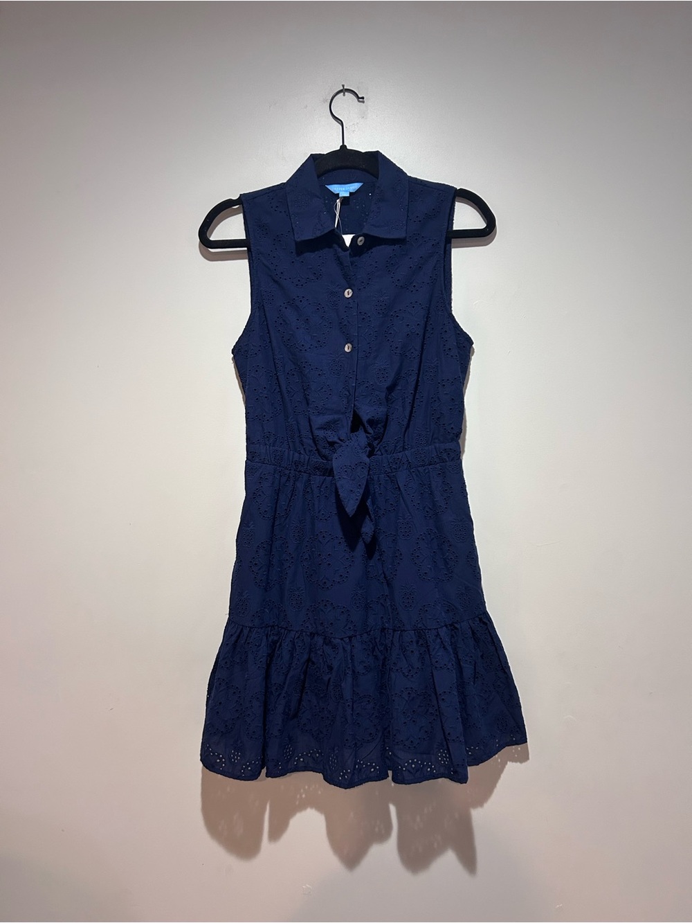 Draper James Navy Sleeveless Eyelet Tie-Waist Mini Dress